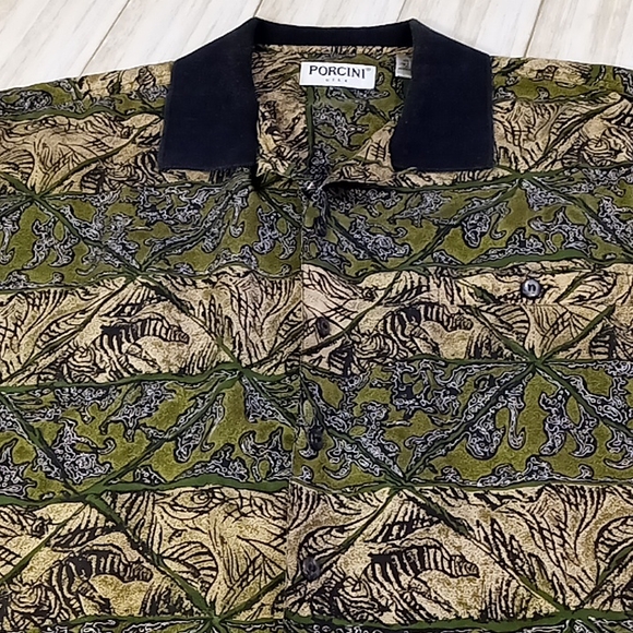 Porcini Silk Button Up Shirt Men's Size Medium - Picture 6 of 14